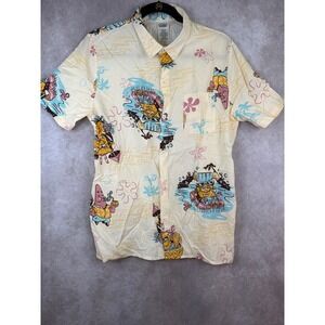 Nickelodeon SpongeBob SquarePants Button Down Shirt Small Cream Tropical Print